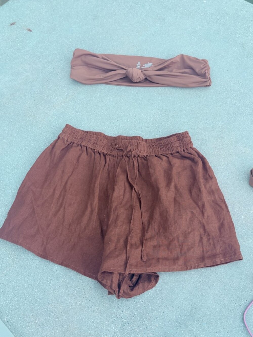 L*Space Rio Short 100% Linen Coffee Size XS NWT